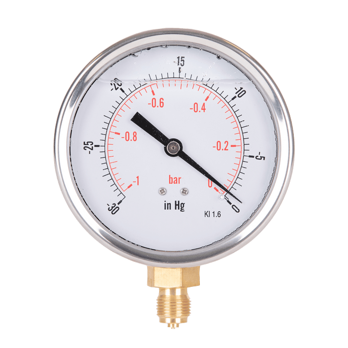 FT Pro 3/8" BSPP Male Glycerine Filled Vacuum Gauge Glycerine Filled GBV100/06 - FluidAirFittings