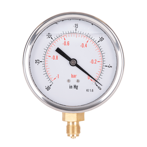 FT Pro 1/8" BSPT Male Vacuum Gauge Glycerine Filled GBV40/02 - FluidAirFittings