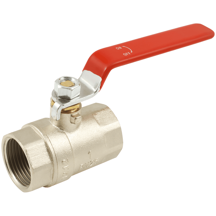 FT Pro 1" BSPP Brass Ball Valve Red Steel Long Handle 2023-0470 - FluidAirFittings