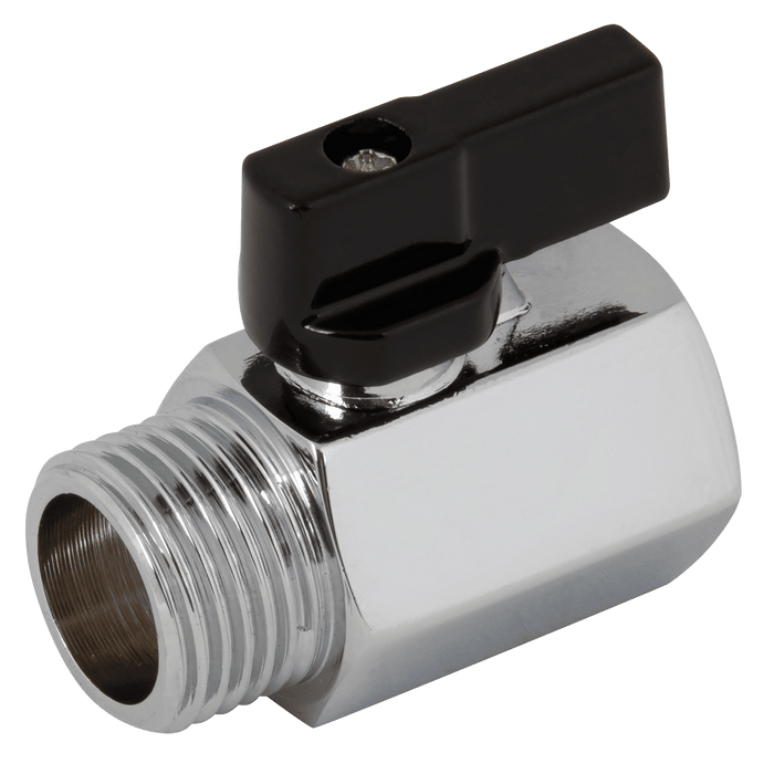 FT Pro 3/8" Male/Female Brass Chrome Finish Mini Ball Valve MBVM38S - FluidAirFittings