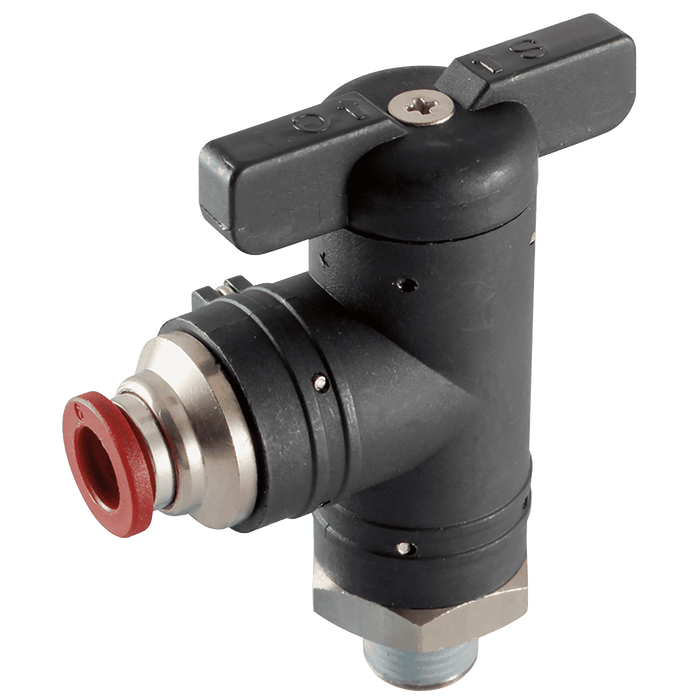 Aircomp Stampotecnica 1/8" BSPP Plastic Ball Valve 90° Elbow Union 351.06.06.18 - FluidAirFittings