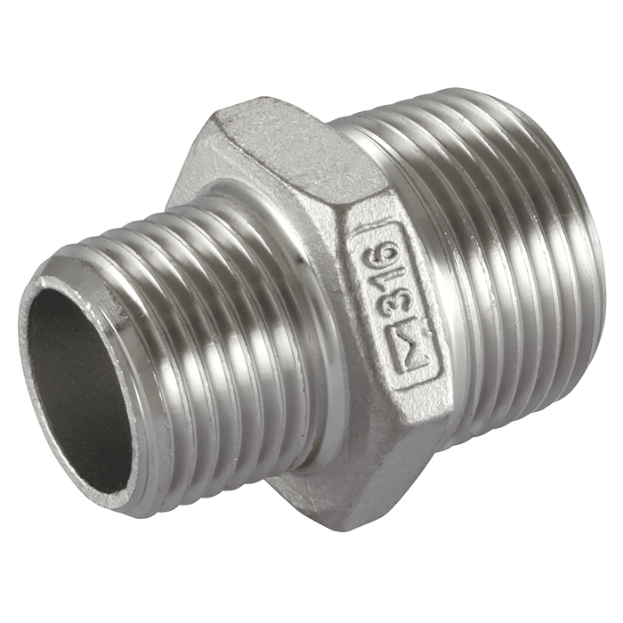 Haitima 1/2" X 3/8" BSPT Male Hex Nipple 316 RHN-12-38 - FluidAirFittings