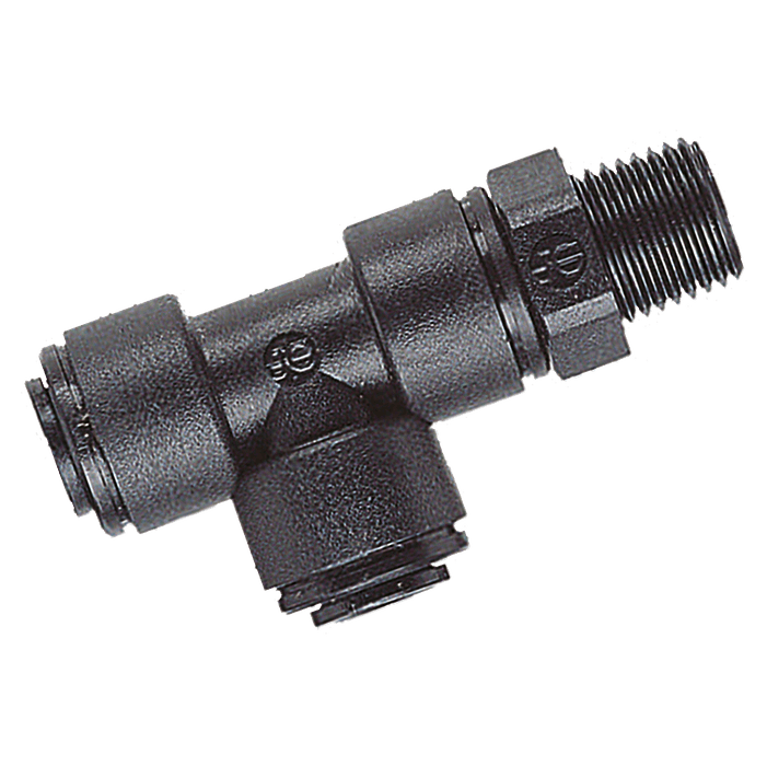 John Guest 08MM OD Tube X 1/4" BSPT Male SW Run Tee PM110802E - FluidAirFittings
