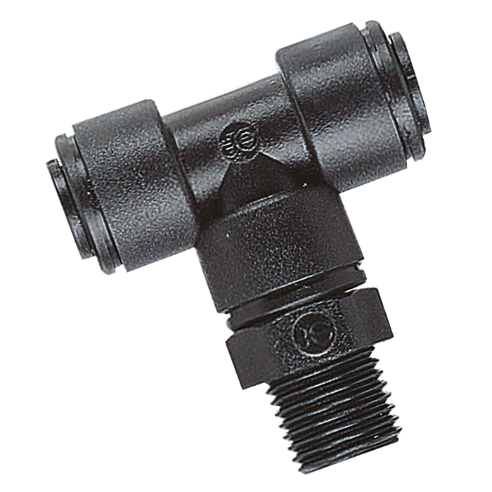John Guest 10MM OD X 3/8" BSPT Male SW Tee Cent Leg PM101003E - FluidAirFittings