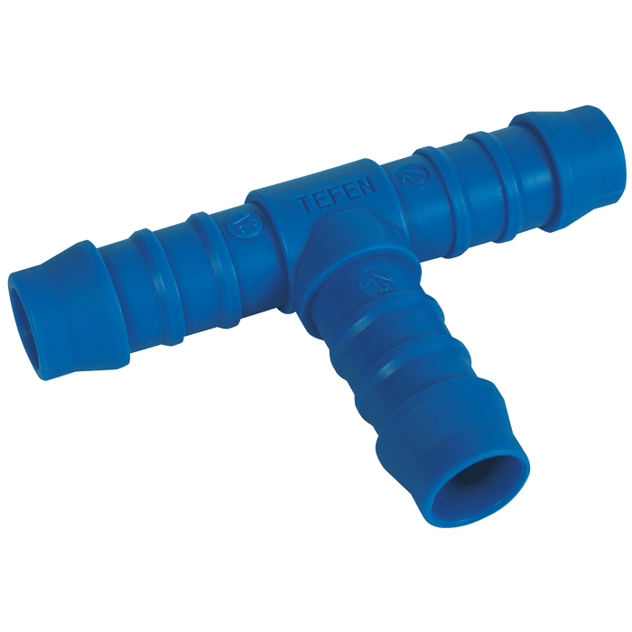 Tefen 3/8" ID Hose Equal Tee Blue Plastic PN23-10 - FluidAirFittings