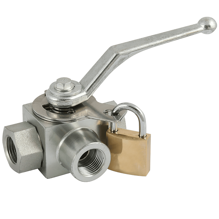 FT Pro - KHB3T-G1/4-LK 1/4" BSP Parallel Female Ball Valve 3 Way T Ported - FluidAirFittings