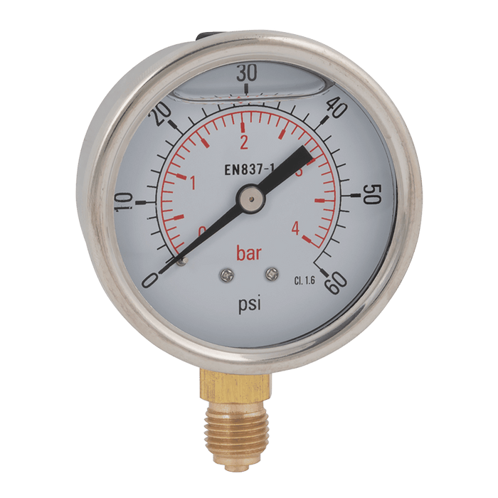 FT Pro 1/4" BSPP 63MM Glycerine Pressure Gauge 0-14 Bar PG63-014BG - FluidAirFittings