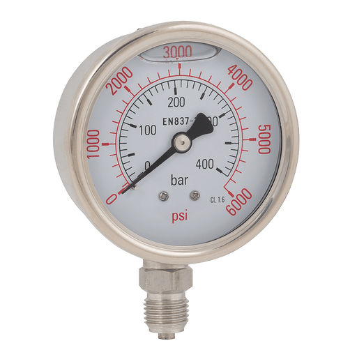 FT Pro 1/4"BSPP 63MM Bottom Glycerine Gauge 0-4000PSI SSG63-250BG - FluidAirFittings