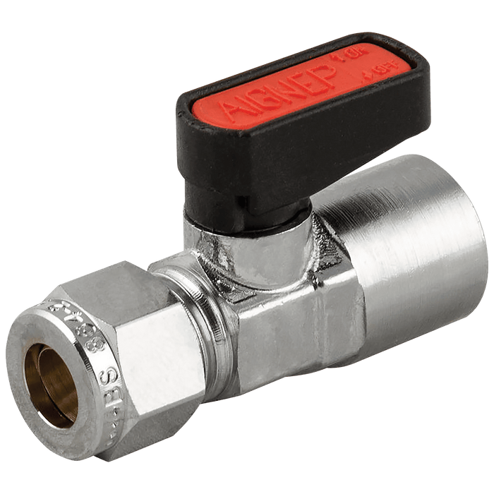 Aignep British Gas 1/8" BSPF X 8MM OD Brass Ball Valve Gas Mini 1621908 - FluidAirFittings