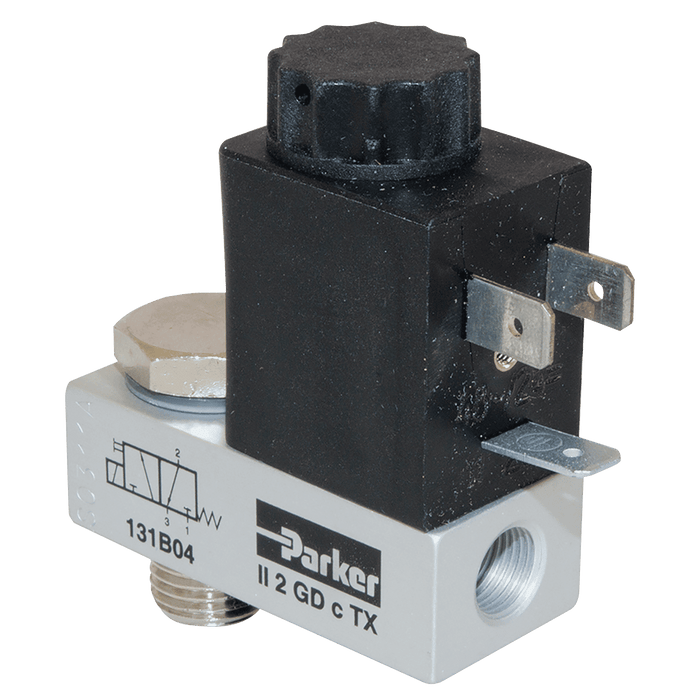 Parker 3/2 Ban Sol Valve N/C 1/4 Aluminium NBR 230V AC 131B04-230AC - FluidAirFittings
