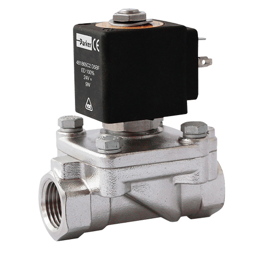 Parker 2/2 Sol Valve Direct Lift 1/2" N/C SS FKM 230V AC 221G6506-230AC - FluidAirFittings