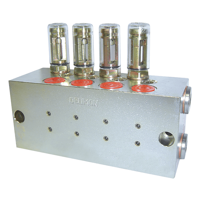 Bijur Delimon D/Line Man Block 4 Outlet Met Vol 1.5CM3 ZVB04A153400 - FluidAirFittings