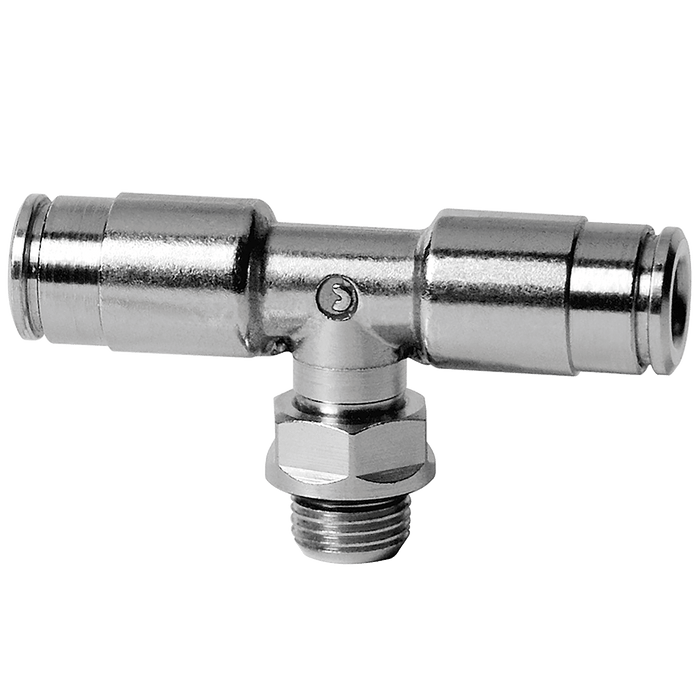 Camozzi 6MM OD X 1/8" BSPP Series 8000 Male Stud Tee 8432 6-1/8 - FluidAirFittings