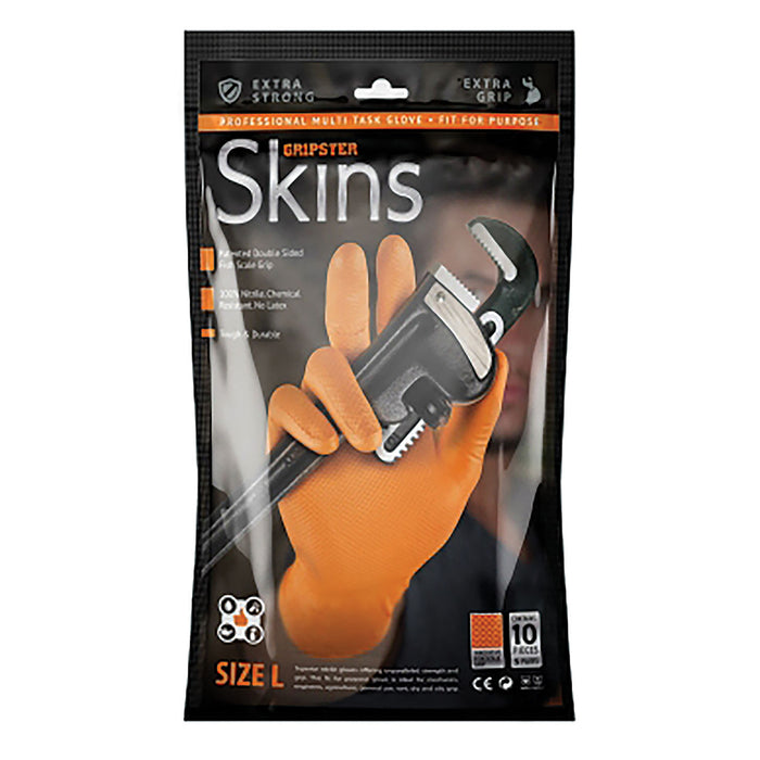 Gripster Skins Fishscale Grip Glove L Orange (10 Pack) 5300-209RET - FluidAirFittings