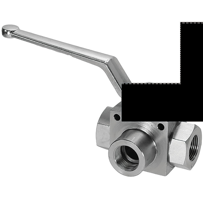 1" BSPP 3 Way T Port Hydraulic Ball Valve HVTP16 - FluidAirFittings