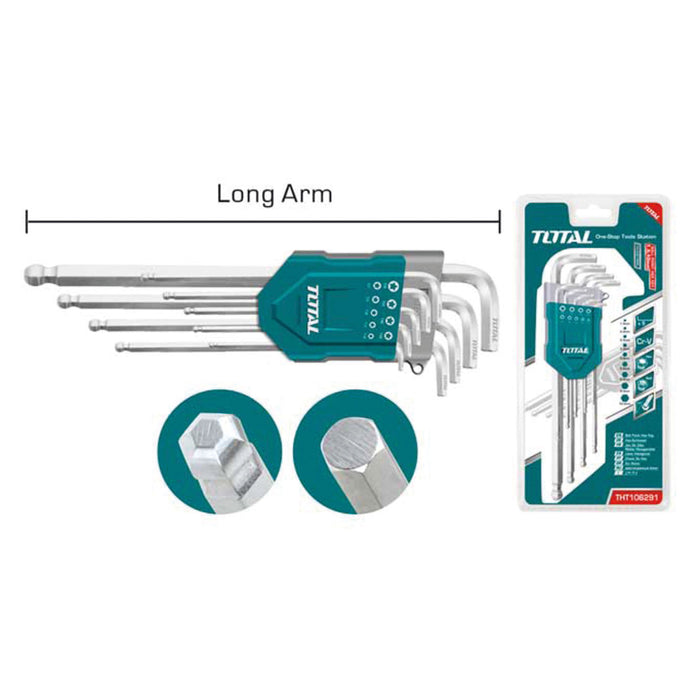 Total Tools Extra Long 9 Piece Ball Point Hex Key Set THT106292 - FluidAirFittings