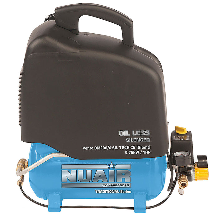 NUAIR Silent Piston Compressor 8 Bar  6 Litre S-A2BB104NUA - FluidAirFittings