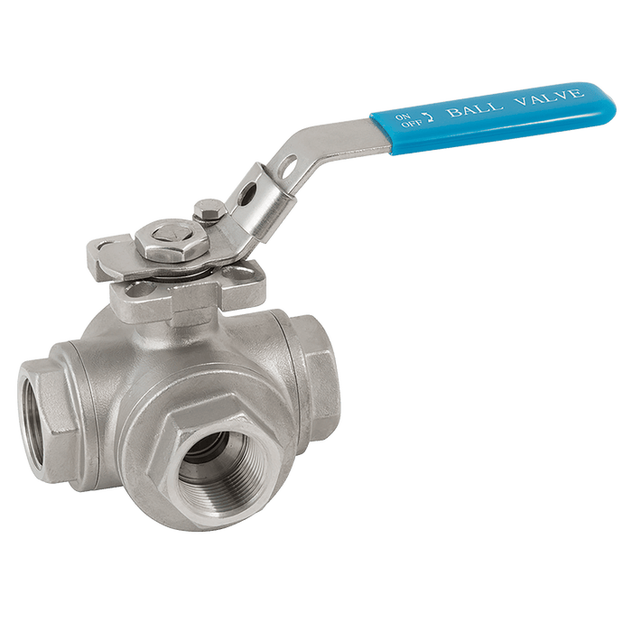 Genebre 3/8" BSP SS 3-Way T Port Ball Valve - Direct Mount 2041-38 - FluidAirFittings