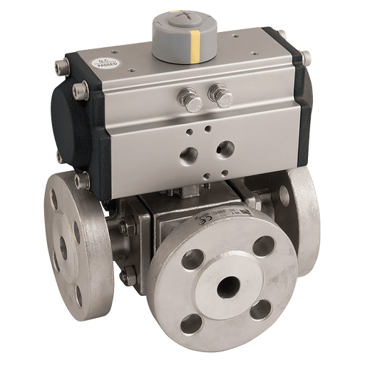 Haitima 2" PN16 SS 3WL Ball Valve F/W Single Acting Actuator HSA 2059DL16 09 - FluidAirFittings