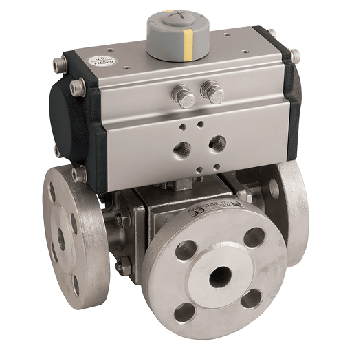 Haitima 2" PN16 SS 3WT Ball Valve F/W Single Acting Actuator HSA 2059DT16 09 - FluidAirFittings