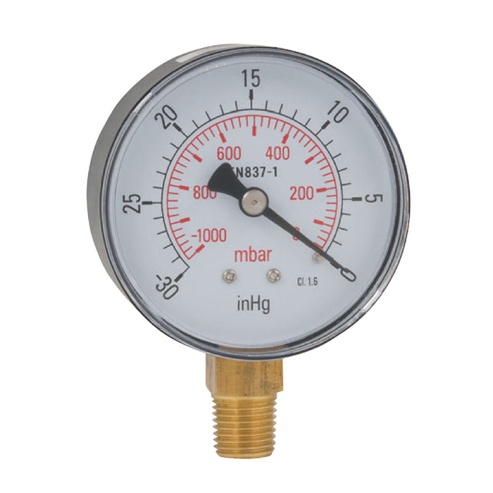 FT Pro 1/8"BSPT 50MM Vacuum Bottom Connection Gauge VG50-01B - FluidAirFittings