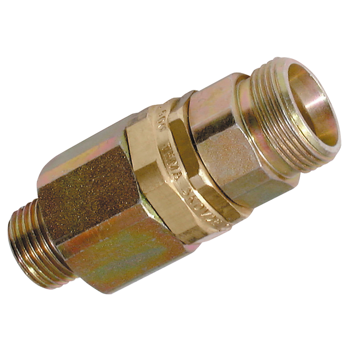 M18 X 1.5 Metric Male X M22 X 1.5 Metric Male Valved Swivel Joint