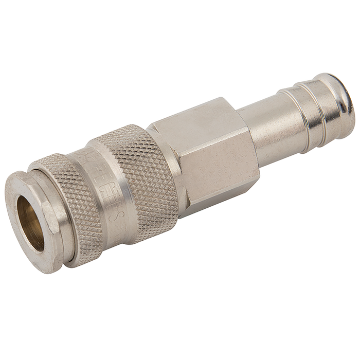 13Mm Od Hosetail Coupling Brass Nickel