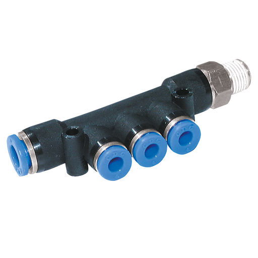 8Mm In 6Mm Out X 3 X 1/4" Npt Manifold