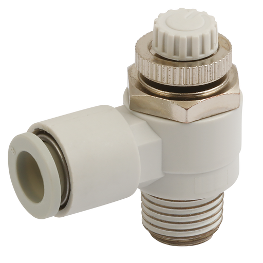 1/4" Bspp X 10Mm Od Flow Control Elbow Meter Out