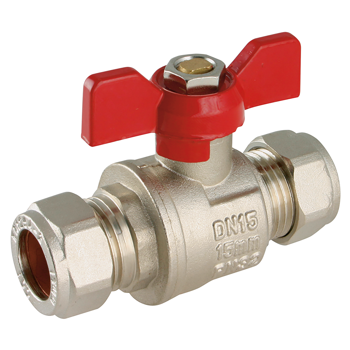 Centreglow EPS102450 15 mm O/D Brass Ball Valve Red Handle Wras — FluidAirFittings
