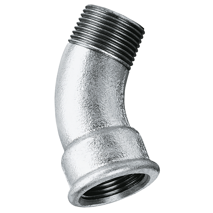 1.1/4" Bspt/P Male/Fem 45¬∞ Bend Galvanised
