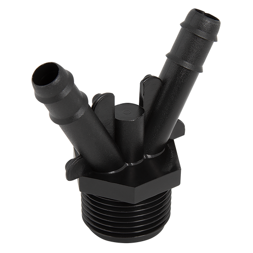 3/4" Bspp Male X 20Mm Od Male Bspp Y Piece, Twin Barb Od Threaded Stud