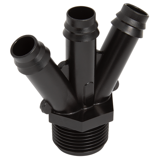 3/4" Bspp Male X 13Mm Od Male Bspp Y Piece, Triple Barb Od Threaded Stud