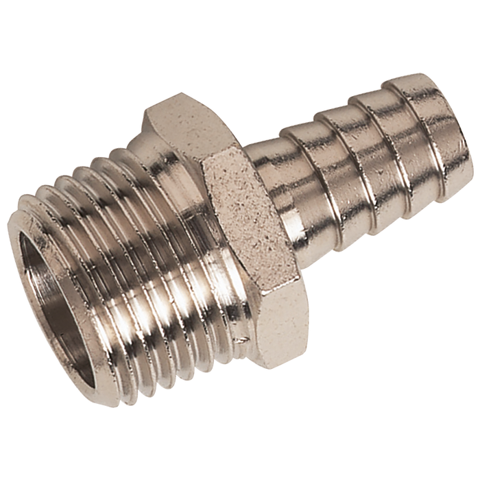 1/2" Bspt Male Straight Hose Tails, Nickel Plated Brass