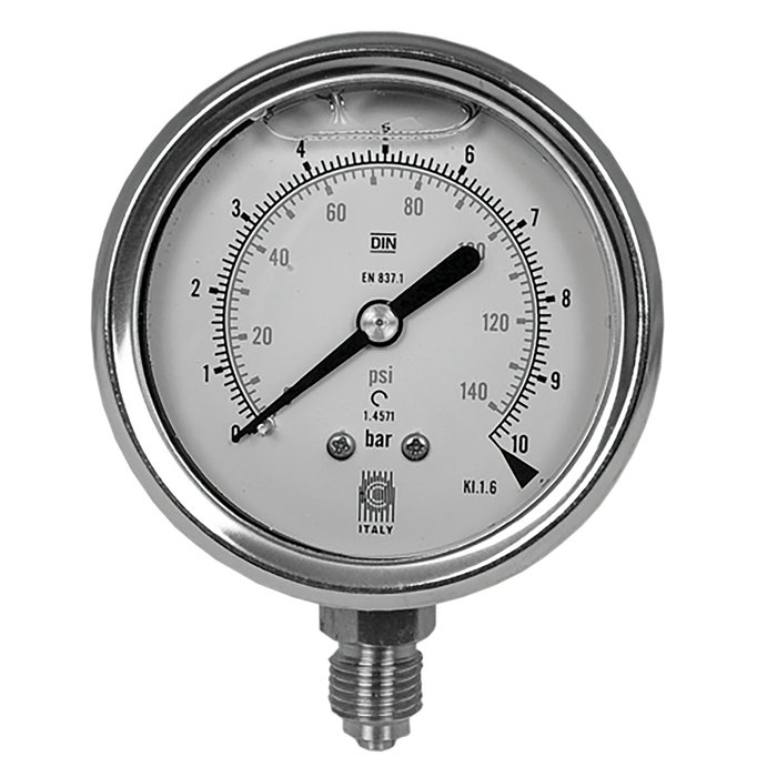 1/4" Bspp Thread 0-250 Bar 63 Mm Dial Bottom Entry Connecti