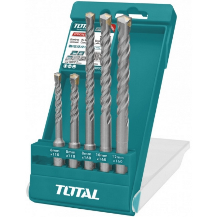 TOTAL 5 Piece Hammer SDS Drill Bits Set | Size 6 x 110mm to 12 x 160mm | TAC190501