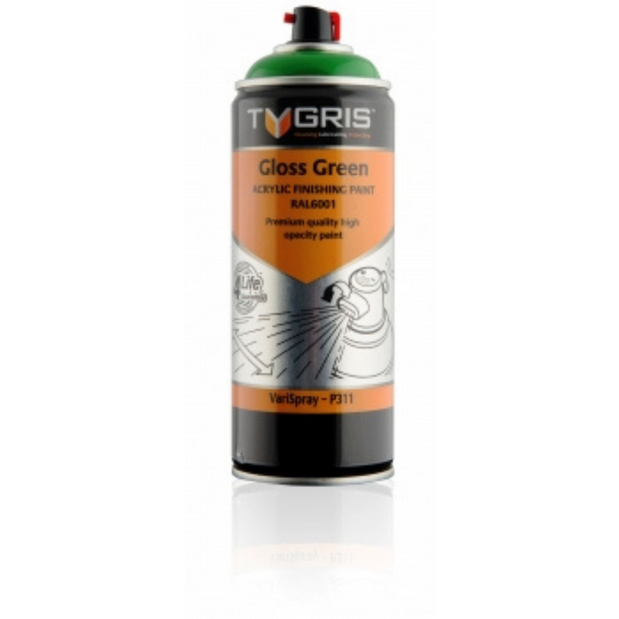 Tygris Acrylic Finishing & Hi-Vis Aerosol Paints | Gloss Green | 400ml Size | Code RAL6001 | P311