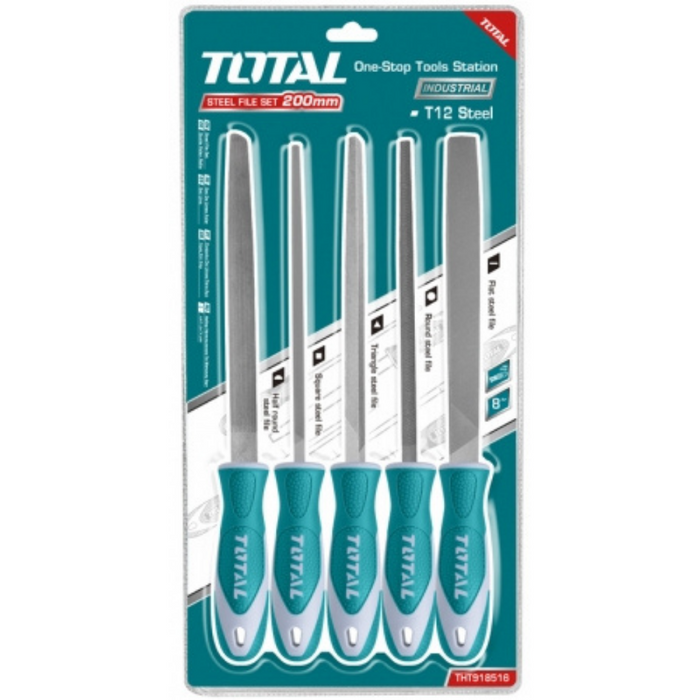TOTAL Pipe Cutting Accessories 5 Piece Steel 8'' File Set | Assorted Shapes | THT918516