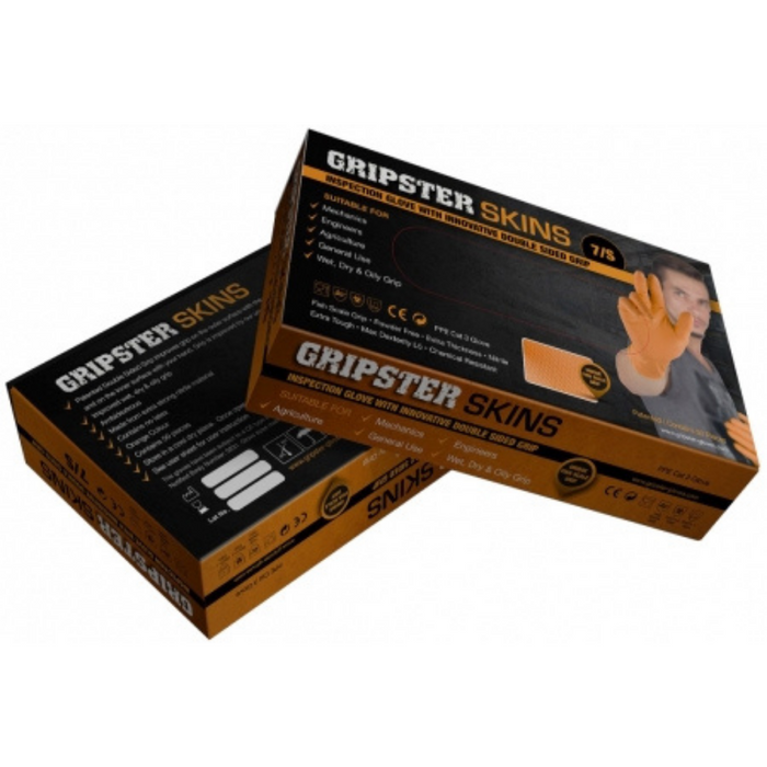 Gripster Skins - Superior Nitrile Gloves Orange | Size L (9) | Pack Qty 50 Singles | 5300-209