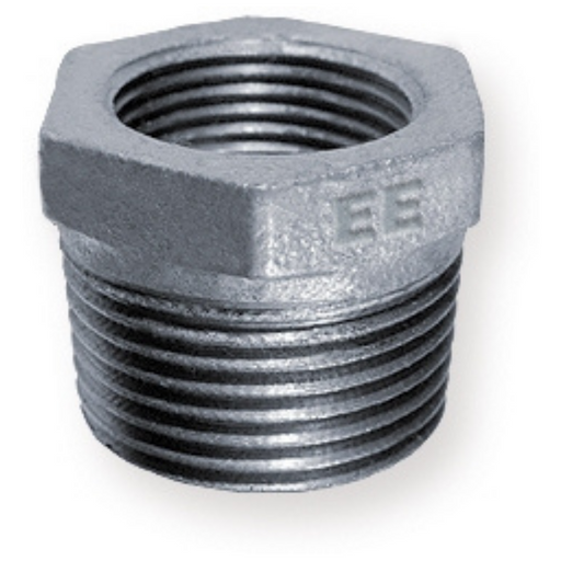 E.E Malleable Pipe Fittings Reducing Bush Galvanised | 1/4" BSPT Male Thread | 1/8" BSPP Female Thread | GMFB04/02 - FluidAirFittings
