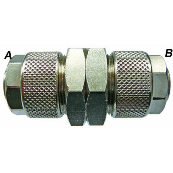 Aignep Bulk Head Connector | 8-6 Tube O/D & I/D A | 6-4 Tube O/D & I/D B | M12 X 1.0 Metric Male | QBH08/06