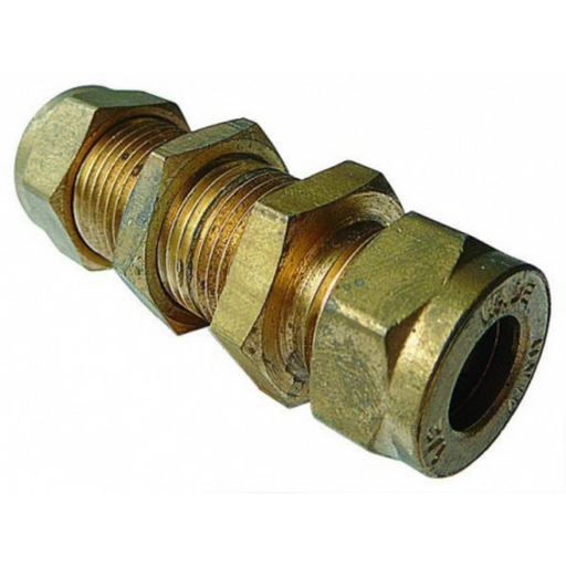 Wade Equivalent Brass Bulkhead Coupling 1/8" Tube O/D 1/4" Max B/H Plate Thickness 1040/L4 - FluidAirFittings