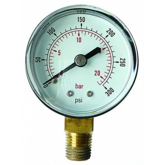 Dial Connection Gauge 40mm 1/8'' BSPT Male Bottom Entry | 0-1 Pressure Range (bar) | 0-15 Pressure Range (psi) | GB401