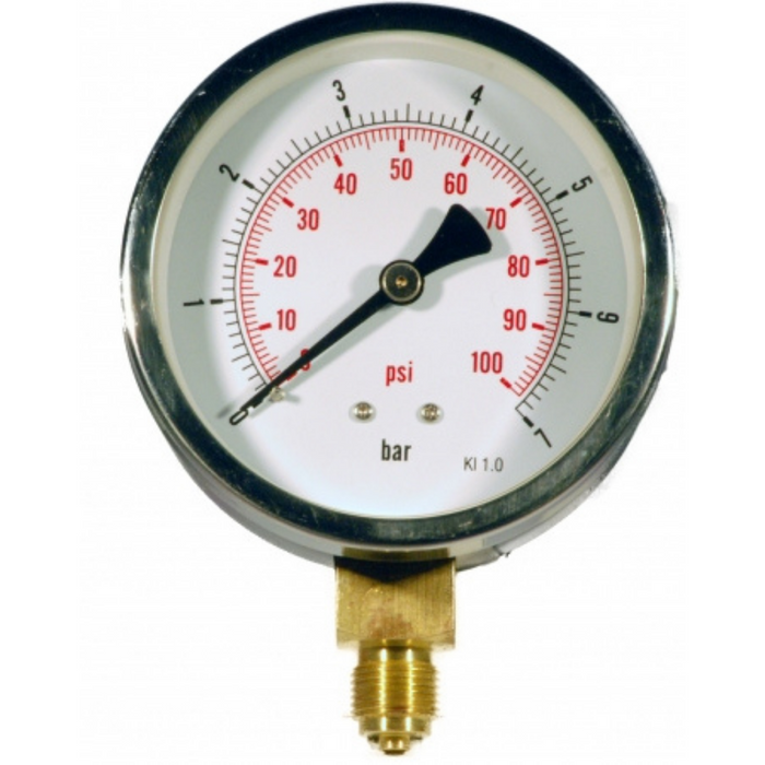 100mm HVAC Bottom Connection Pressure Gauge | 0-1 bar Outer Range | 0-15 psi Inner Range | B401A340L