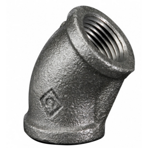 Crane Malleable M155G Galvanised 45º Bend | 1/2" BSPP Female | 0CC01539Q - FluidAirFittings