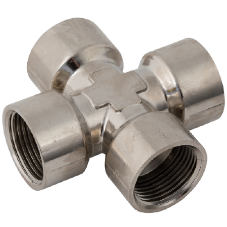 Aignep Nickel Plated Equal Cross | 1" BSPP Female | CX16NP - FluidAirFittings