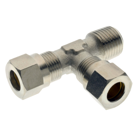 Aignep Nickel Plated Compression Metric Tube O/D Tee Male Stud Run BSPT Male Thread | 1/8" | 92306-1/8