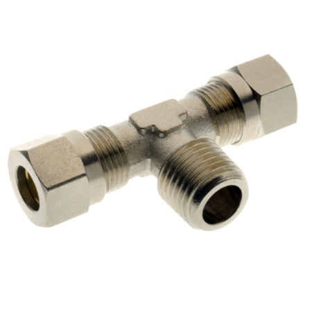 Aignep Nickel Plated Tee Male Stud Centre | 15mm Tube O/D | 1/2" BSPT Male | 922015-1/2