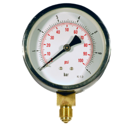 100mm HVAC Bottom Connection Pressure Gauge | 0-4 bar Outer Range | 0-60 psi Inner Range | B401A344L