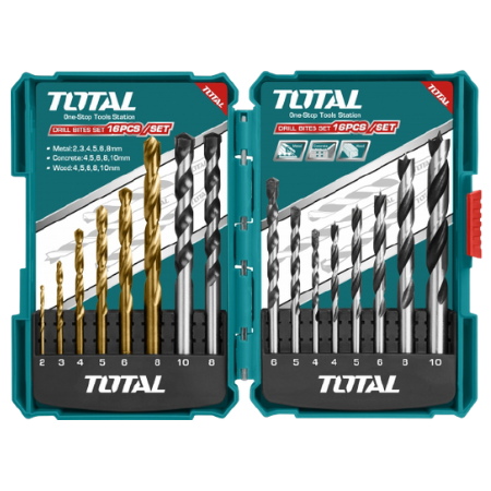 TOTAL 16 Piece Metal, Concrete & Wood Din 338 Drill Bits Set | TACSD6165